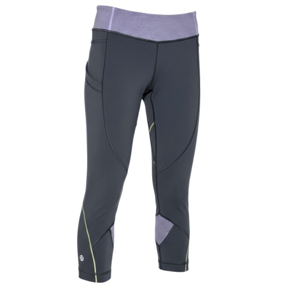 Lululemon Crop Legging 6 Reflective Seam Mesh Leg Run Cycle Gray Lilac Athletic